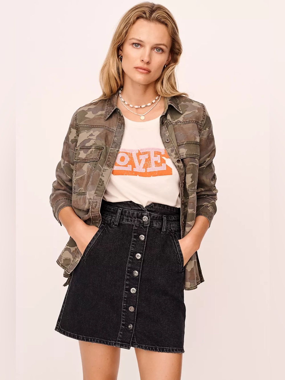 Anthropologie Pilcro and the letter press black denim skirt